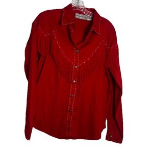 Vintage Adobe Rose Red Long‎ Sleeve Western Cowgirl Button Up Blouse 100% Cotton